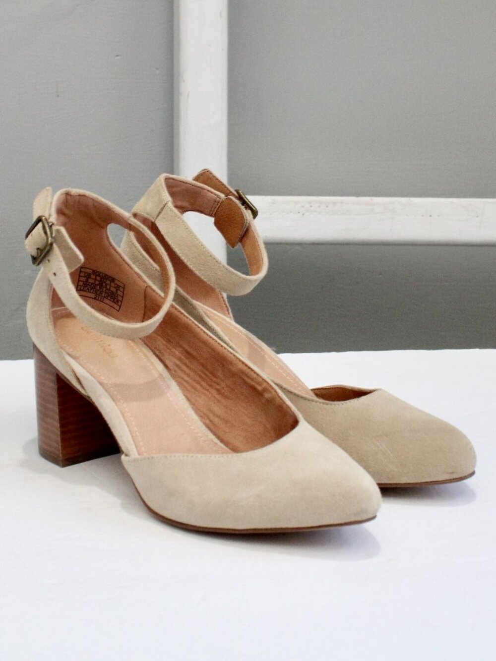 Soludos Gemma Suede Leather Block Stacked Heels Sand Tan Women's  Size 8